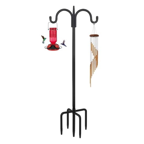 FEED GARDEN Heavy Duty Shepherds Hook 63 Double Hooks Adjustable 4763 Alloy Steel 5Prong Base 12lb Capacity Easy Assembly Bird Feeder Pole for Hanging Planters Lanterns Wind Chimes - Image 1