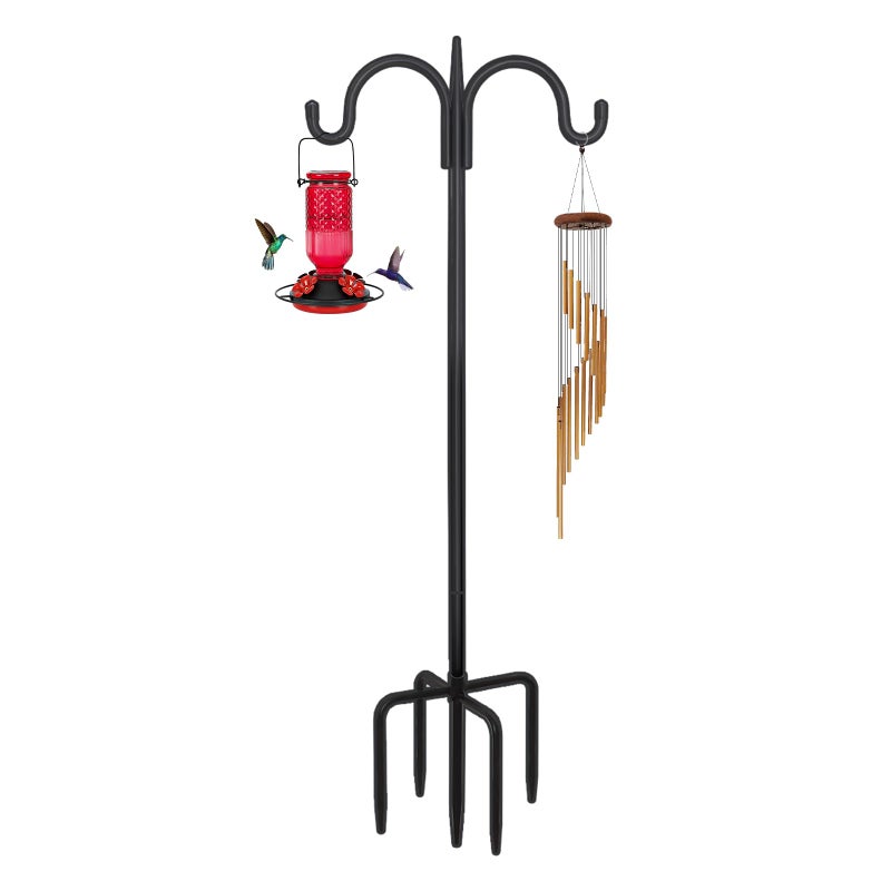 FEED GARDEN Heavy Duty Shepherds Hook 63 Double Hooks Adjustable 4763 Alloy Steel 5Prong Base 12lb Capacity Easy Assembly Bird Feeder Pole for Hanging Planters Lanterns Wind Chimes - Image 2