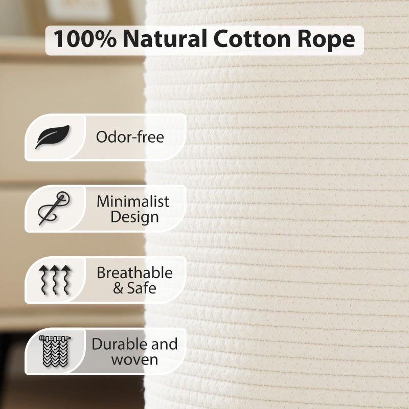 Fiona's magic Woven Rope Laundry Hamper, Tall Laundry Basket for Blanket Storage, Large Dirty Clothes Hamper for Toys, Decorative Baby Nursery Hamper for Bedroom, Living Room - White, 58L - Image 3