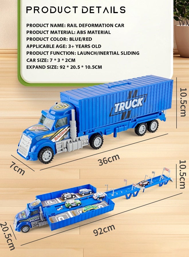 Race Car Track Toy Truck Toy with Slots & Foldable Race Tracks Transport Car Carrier Toy for Toddlers Cars Toy Set Container Truck Toy with 12 Alloy Cars Vehicles Toy Set for 3+ Kids Boys Girls - Image 2