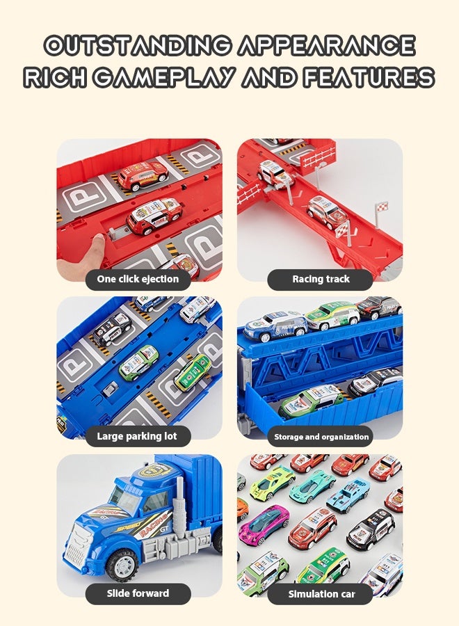 Race Car Track Toy Truck Toy with Slots & Foldable Race Tracks Transport Car Carrier Toy for Toddlers Cars Toy Set Container Truck Toy with 12 Alloy Cars Vehicles Toy Set for 3+ Kids Boys Girls - Image 3