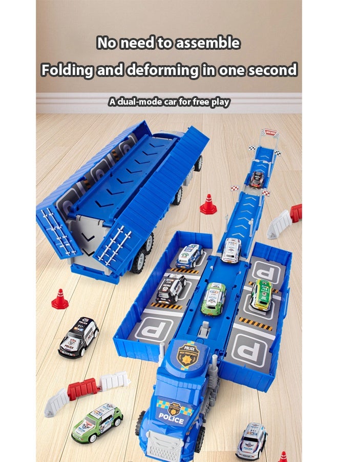 Race Car Track Toy Truck Toy with Slots & Foldable Race Tracks Transport Car Carrier Toy for Toddlers Cars Toy Set Container Truck Toy with 12 Alloy Cars Vehicles Toy Set for 3+ Kids Boys Girls - Image 4