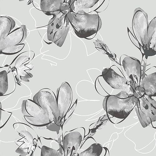 VaryStyle 177x118 Ink Floral Wallpaper GreyWhite Floral Peel and Stick Wallpaper Vintage Neutral Watercolor Grey Contact Paper for Cabinets Walls Removable Mural Wall Paper for Bedroom Bathroom - Image 1