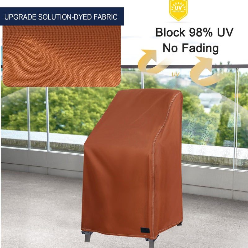 NettyPro Stackable Chair Covers 2 Pack Waterproof Outdoor Stack Chairs Cover Patio Furniture Stacking Chair Covers, Fits for 4-6 Stackable Dining High Back Chairs, 28 W x 35 D x 45 H inch, Brown - Image 3