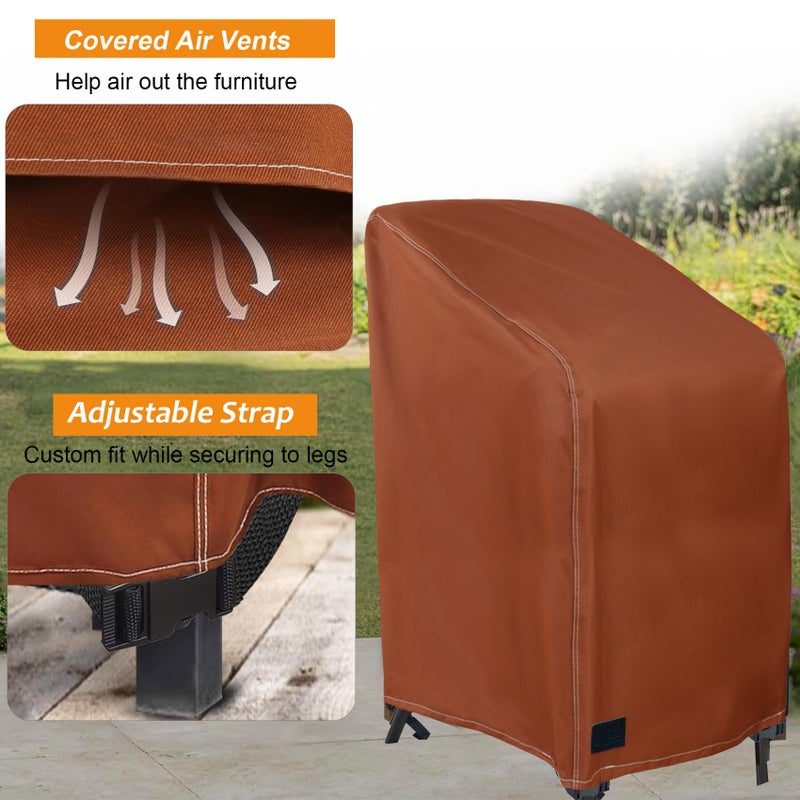 NettyPro Stackable Chair Covers 2 Pack Waterproof Outdoor Stack Chairs Cover Patio Furniture Stacking Chair Covers, Fits for 4-6 Stackable Dining High Back Chairs, 28 W x 35 D x 45 H inch, Brown - Image 4