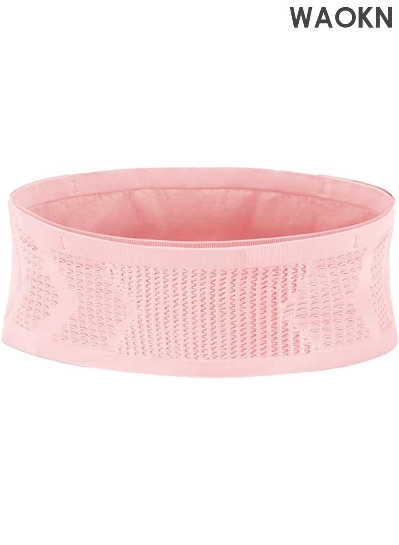 WAOKN Slim Running Belt for Men & Women - Lightweight Fanny Pack Waist Bag with Moisture-Wicking Fabric - Secure Phone Holder for Running, Hiking, Travel, Workout - Adjustable Bungee Strap Fits - Reflective Strips (Size S, Pink) - Image 1