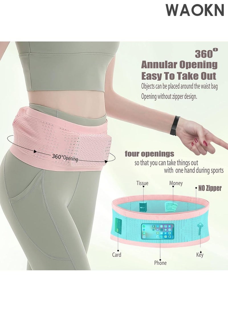 WAOKN Slim Running Belt for Men & Women - Lightweight Fanny Pack Waist Bag with Moisture-Wicking Fabric - Secure Phone Holder for Running, Hiking, Travel, Workout - Adjustable Bungee Strap Fits - Reflective Strips (Size S, Pink) - Image 3
