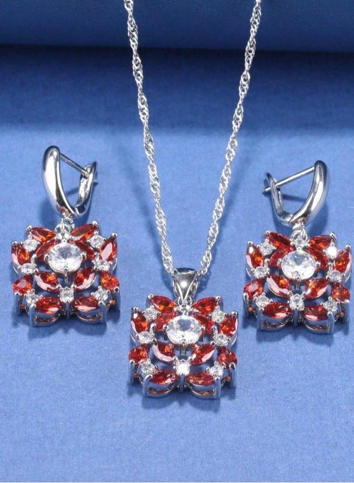 Attractives 925 Silver Plated Luxury Jewellery Set For Women Inlaid With Zirconia - Image 2
