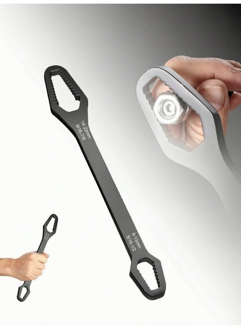 Universal Self-Tightening Double-Head Torx Wrench 3–17 mm – Multifunctional Adjustable Spanner with Serrated Jaw, 5 mm Thick Carbon Steel, Compact 14.5 cm Portable Design | Hex Bolt Nut Grip Wrench for Car Repair, Motorcycle Maintenance, Plumbing & Home DIY Projects - Image 1