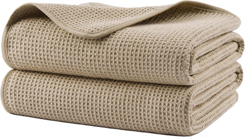 Polyte Microfiber Oversize Quick Dry Lint Free Waffle Bath Towel for Body, 60 x 30 in, Set of 2 - Image 1