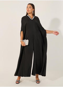 Styli Embellished V Neck Wide Leg Cape Jumpsuit  - Image 1