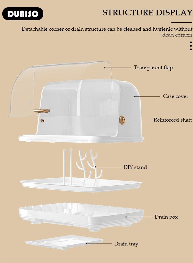 DUNISO Baby Bottle Drying Rack, Vertical Baby Bottle Storage with Anti-dust Cover and Detachable Bracket, Tableware Drying Rack with Pull-Out Drain Board, Portable Kitchen Cabinet Organizer with Haft, Cup Storage Box for Home Kitchen - Image 3