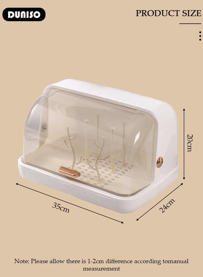 DUNISO Baby Bottle Drying Rack, Vertical Baby Bottle Storage with Anti-dust Cover and Detachable Bracket, Tableware Drying Rack with Pull-Out Drain Board, Portable Kitchen Cabinet Organizer with Haft, Cup Storage Box for Home Kitchen - Image 4