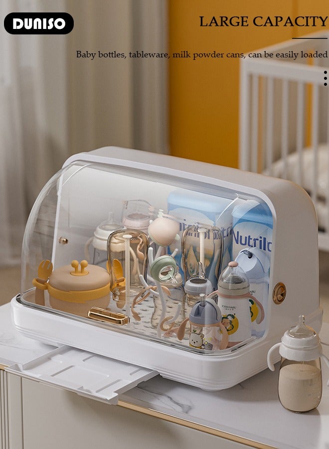 DUNISO Baby Bottle Drying Rack, Vertical Baby Bottle Storage with Anti-dust Cover and Detachable Bracket, Tableware Drying Rack with Pull-Out Drain Board, Portable Kitchen Cabinet Organizer with Haft, Cup Storage Box for Home Kitchen - Image 5