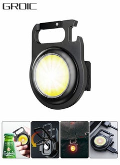 Keychain Light,Small Mini Keychain Flashlights Rechargeable 500 Lumens Bright COB Pocket Led Work Flash Lights with Folding Bracket Bottle Opener Magnetic Base