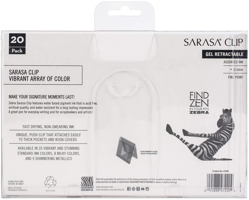 Zebra Pen Sarasa Clip Retractable Gel Pen, Fine Point, 0.5mm, Rainbow Assorted Colors, 20-Pack - Image 4
