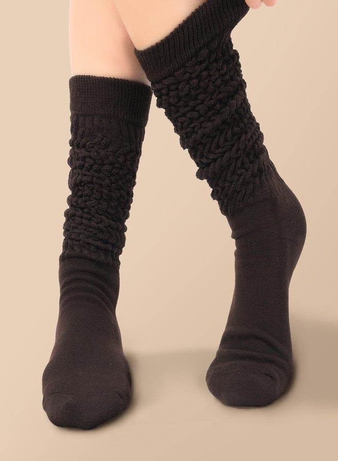 Pleneal 3 Pairs Slouch Socks for Women Long Slouchy Scrunch Socks, Knit Chunky Boot Sock,Black&White&Coffee - Image 5