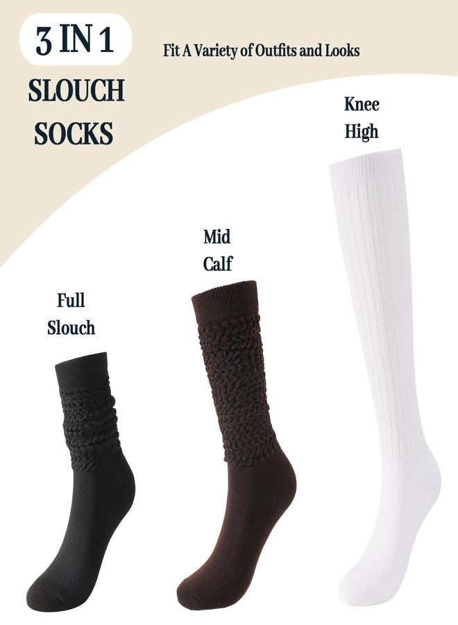 Pleneal 3 Pairs Slouch Socks for Women Long Slouchy Scrunch Socks, Knit Chunky Boot Sock,Black&White&Coffee - Image 3