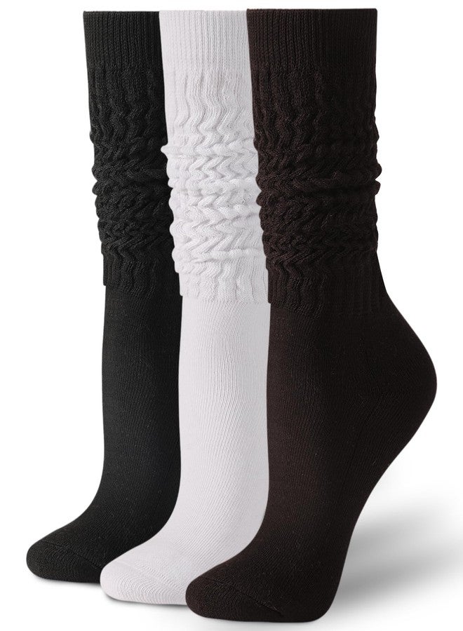 Pleneal 3 Pairs Slouch Socks for Women Long Slouchy Scrunch Socks, Knit Chunky Boot Sock,Black&White&Coffee - Image 1