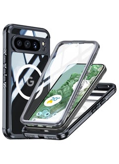 Magnetic Clear Case Compatible with Google Pixel 9 Pro XL, Built-in 9H Tempered Glass Screen Protector, Military Grade 360°Full Body Shockproof Heavy Duty Bumper Case