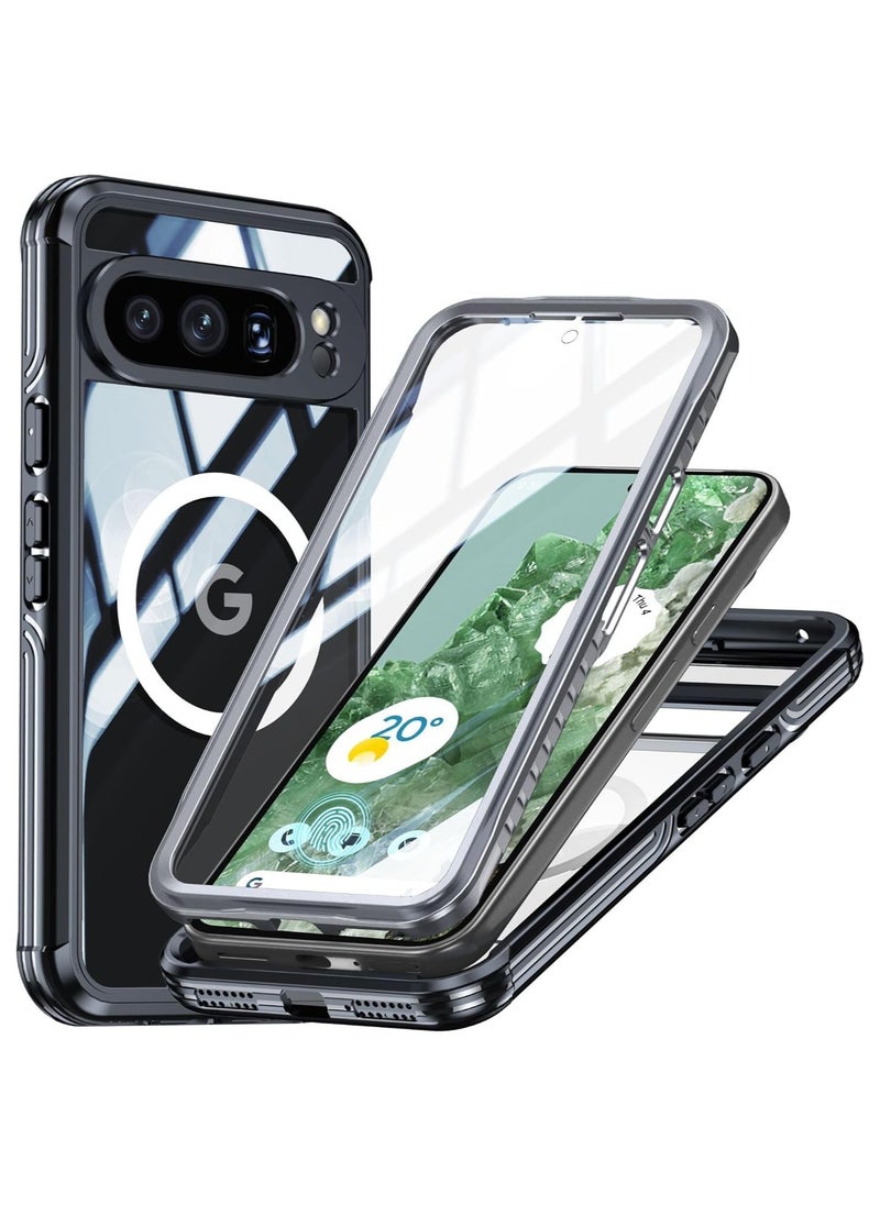 General - Magnetic Clear Case Compatible with Google Pixel 9 Pro XL, Built-in 9H Tempered Glass Screen Protector, Military Grade 360°Full Body Shockproof Heavy Duty Bumper Case - Image 1