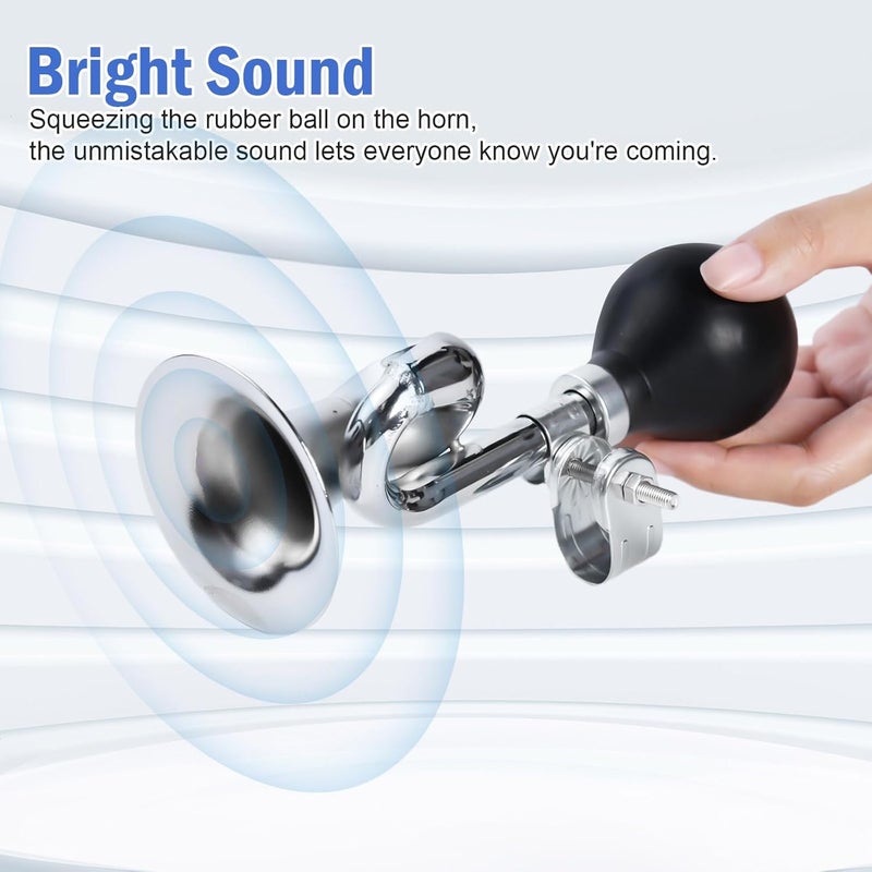 Timoo Bike Horn for Adults Classic Bugle Horn Metal Squeeze Clown Horn for Golf Cart, Fits All Bicycle Handle Bar, Loud Sounds - Image 2