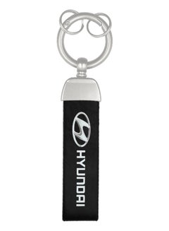 HYUNDAI Premium Stylish Leather Strap Car Keychain with Retractable Metal Clip and Metal Ring - Black - HYUNDAI  - Image 1