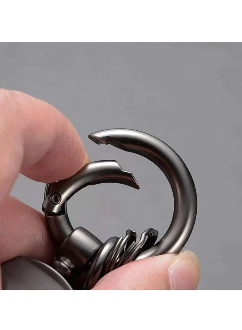 HYUNDAI Premium Stylish Leather Strap Car Keychain with Retractable Metal Clip and Metal Ring - Black - HYUNDAI - Image 5