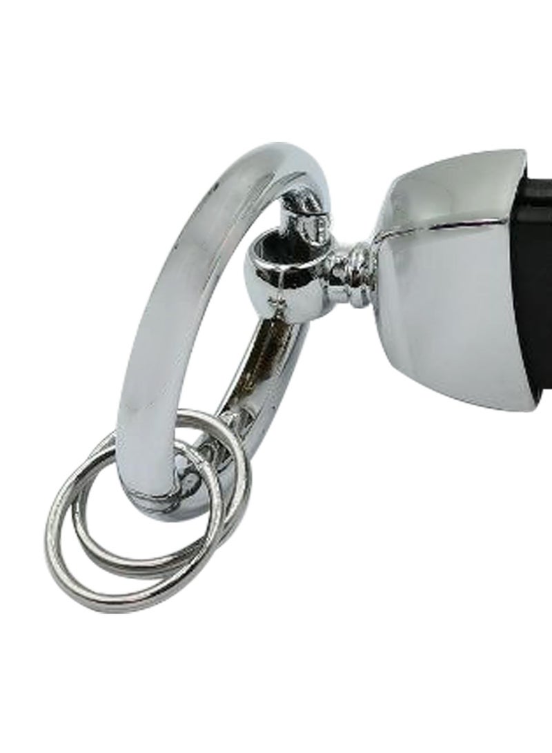 HYUNDAI Premium Stylish Leather Strap Car Keychain with Retractable Metal Clip and Metal Ring - Black - HYUNDAI - Image 4