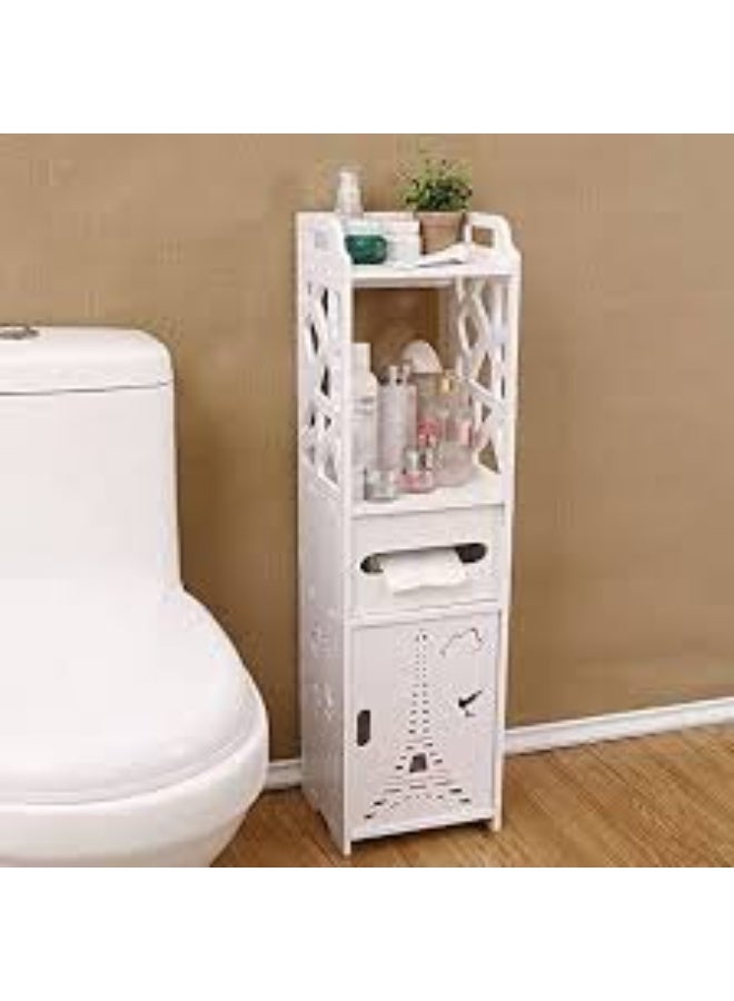 White Waterproof Bathroom Cupboard with Open Shelves - Image 2