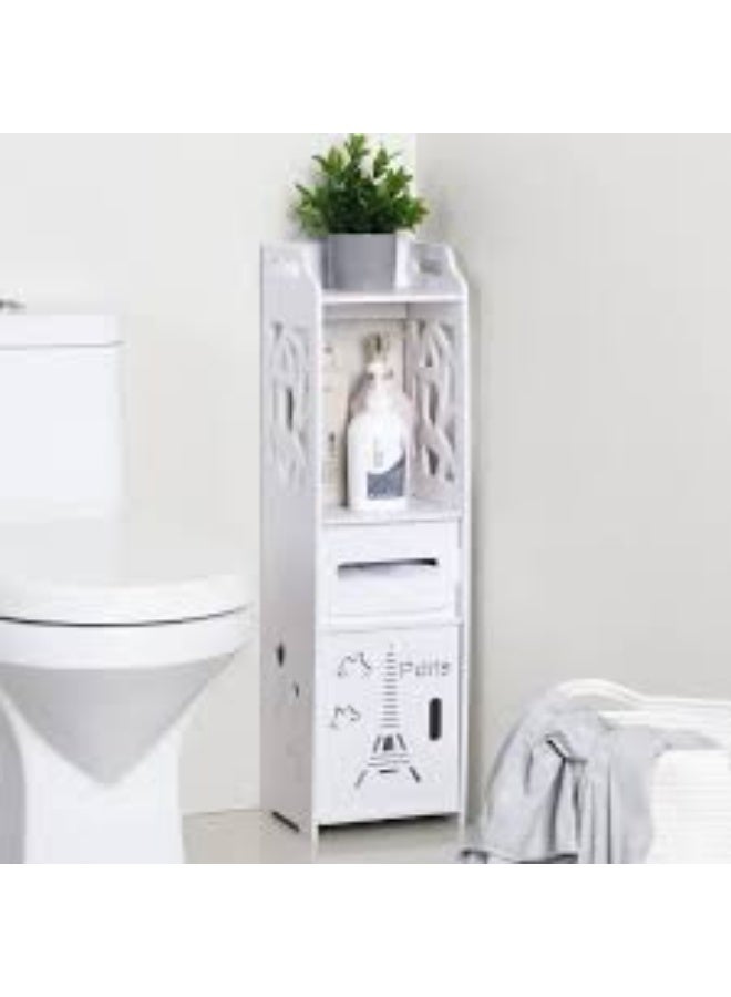 White Waterproof Bathroom Cupboard with Open Shelves - Image 1