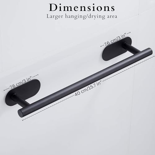 Yumun Bathroom Towel Hanger for Wall Self Adhesive | No Drill Matte Black Towel Rod | Stainless Steel Towel Holder for Bathroom & Kitchen - Image 2