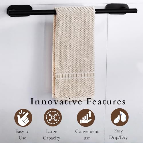 Yumun Bathroom Towel Hanger for Wall Self Adhesive | No Drill Matte Black Towel Rod | Stainless Steel Towel Holder for Bathroom & Kitchen - Image 4