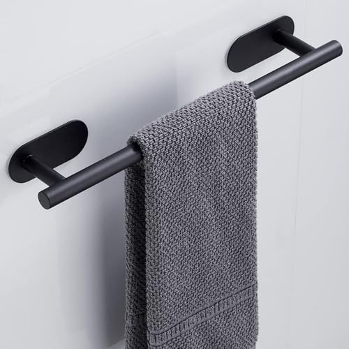 Yumun Bathroom Towel Hanger for Wall Self Adhesive | No Drill Matte Black Towel Rod | Stainless Steel Towel Holder for Bathroom & Kitchen - Image 1
