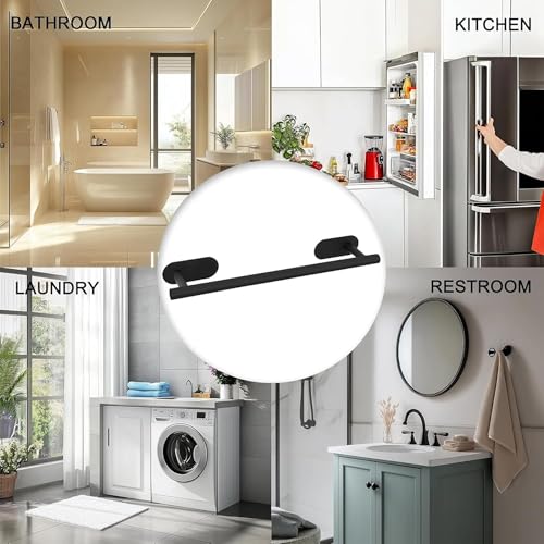 Yumun Bathroom Towel Hanger for Wall Self Adhesive | No Drill Matte Black Towel Rod | Stainless Steel Towel Holder for Bathroom & Kitchen - Image 5