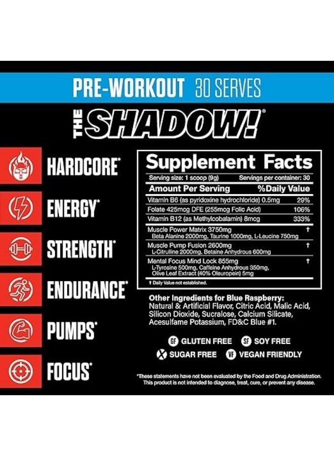 JNX Sports The Shadow! Hardcore Pre-Workout Supplement - Blue Raspberry - 30 Servings - High Stimulant Energy, Laser Focus & Massive Muscle Pumps With L-Citrulline & Beta-Alanine - Image 3