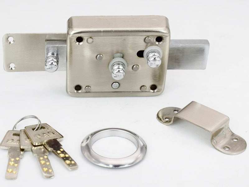 RAB Door Lock for Main Doors, 3 Turn Inter Entrance Door Lock with 3 Regular Keys, Complete Set (Code:- Lock Oval, 3 Stroke, Finish- SS, Pack of 1 Lock Set, with Keys) - Image 1