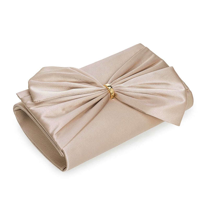 CHARMING TAILOR Satin Bow Formal Bag Women Evening Purse Elegant Clutch Handbag Wedding/Prom/Party (Champagne) - Image 3