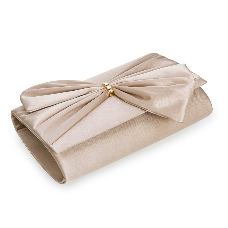 CHARMING TAILOR Satin Bow Formal Bag Women Evening Purse Elegant Clutch Handbag Wedding/Prom/Party (Champagne) - Image 4