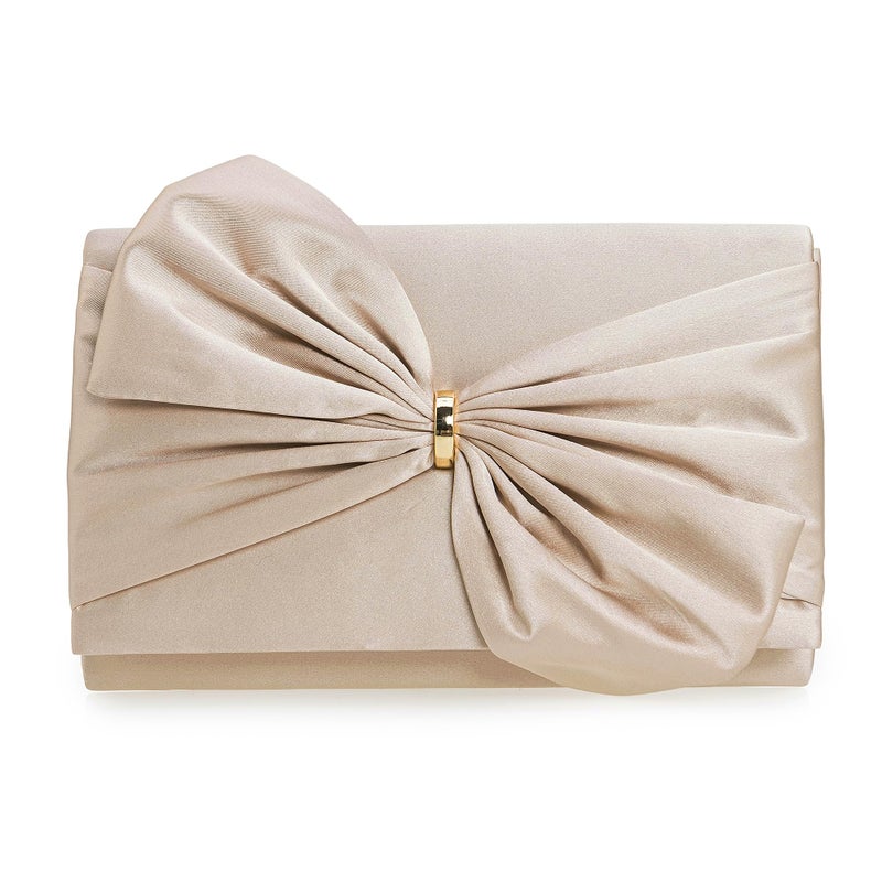 CHARMING TAILOR Satin Bow Formal Bag Women Evening Purse Elegant Clutch Handbag Wedding/Prom/Party (Champagne) - Image 2