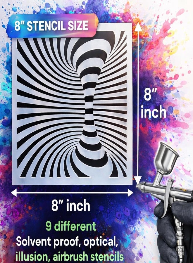 LiME LiNE 3-D Illusion Airbrush Stencils - Set of 9 Reusable Geometric Designs - Image 4