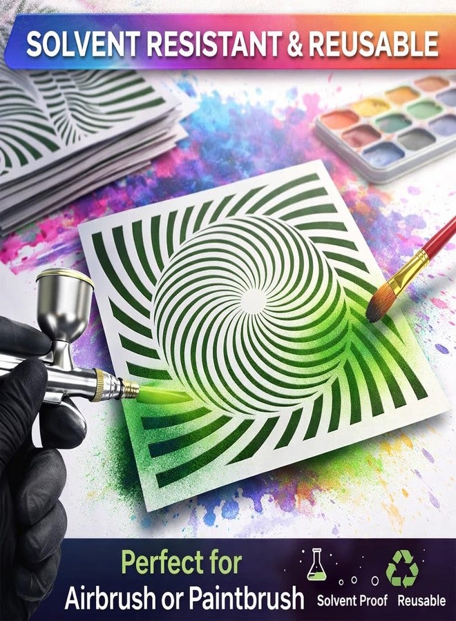 LiME LiNE 3-D Illusion Airbrush Stencils - Set of 9 Reusable Geometric Designs - Image 3