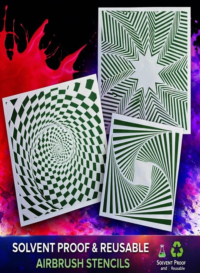 LiME LiNE 3-D Illusion Airbrush Stencils - Set of 9 Reusable Geometric Designs - Image 5