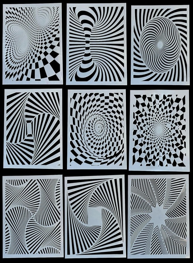 LiME LiNE 3-D Illusion Airbrush Stencils - Set of 9 Reusable Geometric Designs - Image 2
