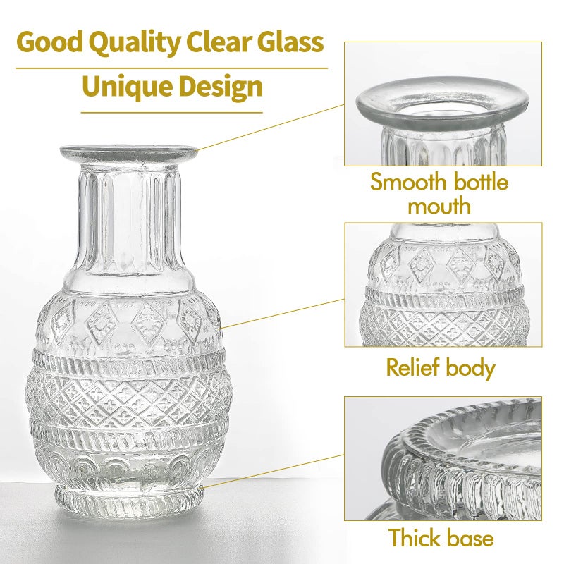 INFTYLE Glass Vase Bud In Bulk Set Of 2 Vintage Flower Bottle Small Bud Vases For Floral Arrangements Home Decor Wedding Centerpiece Table Decor Decorative Centerpiece Dinning(Set Of 2) - Image 3