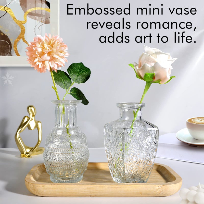INFTYLE Glass Vase Bud In Bulk Set Of 2 Vintage Flower Bottle Small Bud Vases For Floral Arrangements Home Decor Wedding Centerpiece Table Decor Decorative Centerpiece Dinning(Set Of 2) - Image 5