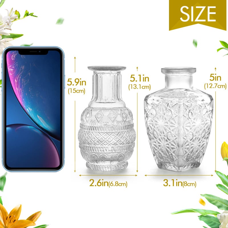 INFTYLE Glass Vase Bud In Bulk Set Of 2 Vintage Flower Bottle Small Bud Vases For Floral Arrangements Home Decor Wedding Centerpiece Table Decor Decorative Centerpiece Dinning(Set Of 2) - Image 2