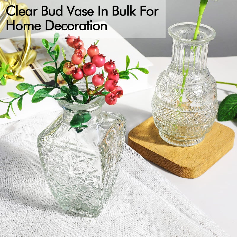 INFTYLE Glass Vase Bud In Bulk Set Of 2 Vintage Flower Bottle Small Bud Vases For Floral Arrangements Home Decor Wedding Centerpiece Table Decor Decorative Centerpiece Dinning(Set Of 2) - Image 4