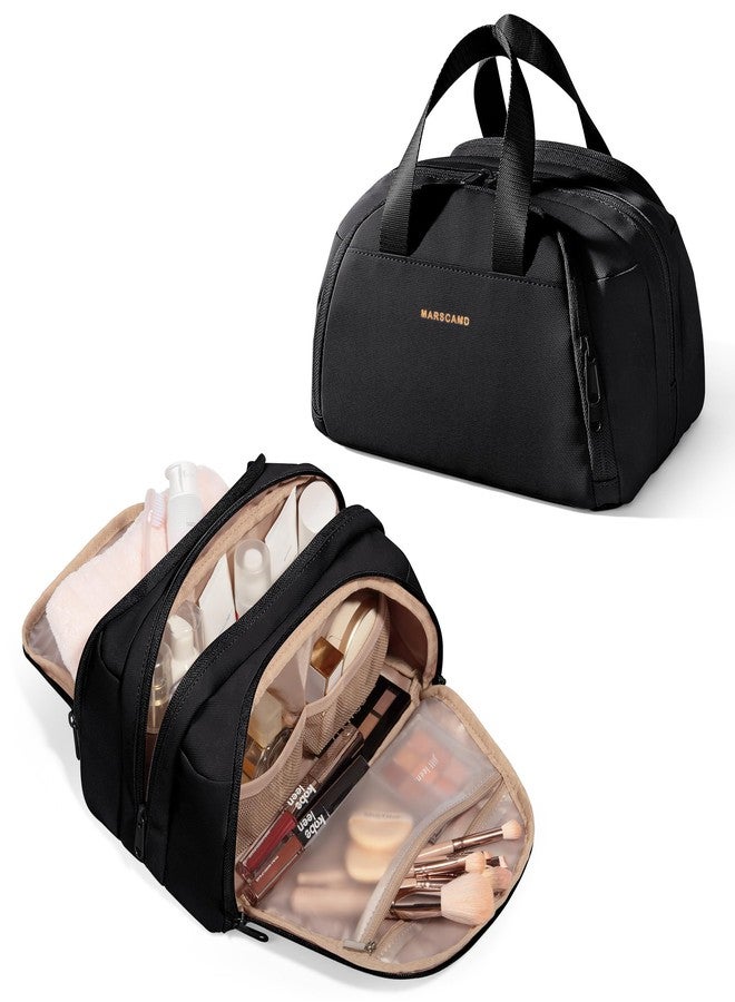 Marscamd Travel Makeup Bag, Small Size Waterproof Toiletry & Cosmetic Organizer with Leakproof Pockets for Bathroom or Vanity Use for Women, Black - Image 1