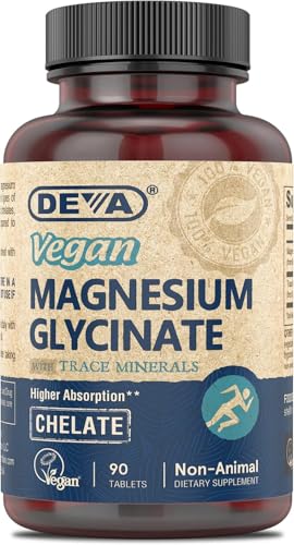 DEVA Vegan Magnesium Glycinate 300mg per serving with Trace Minerals Higher Absorption Chelated Magnesium 90 Tablets